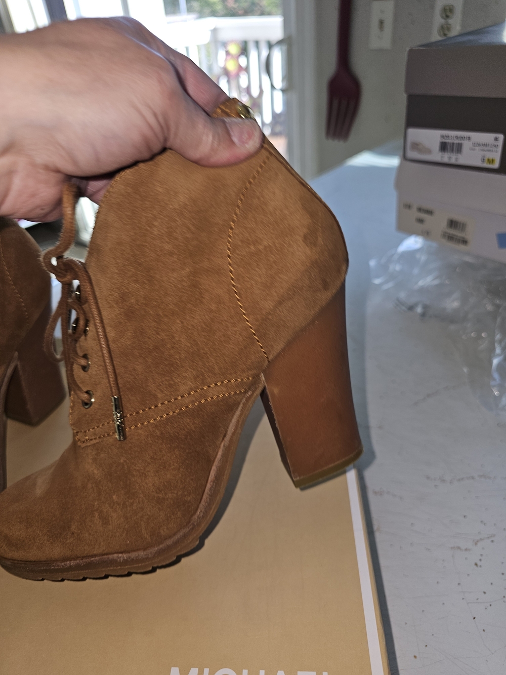 Michael Kors Cognac Suede Lace-Up High Heel Booties - Picture 9 of 14